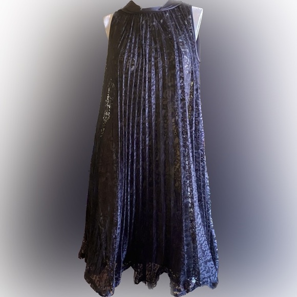 Vintage ladies black lace trapeze tent a line flowing mod gothic pleated dress - Picture 2 of 13